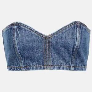 MÔNOT Strapless denim crop top in Blue